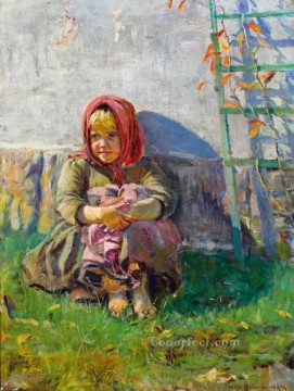 ニコライ・ペトロヴィッチ・ボグダノフ・ベルスキー Painting - 庭にいる小さな女の子 ニコライ・ボグダノフ・ベルスキー